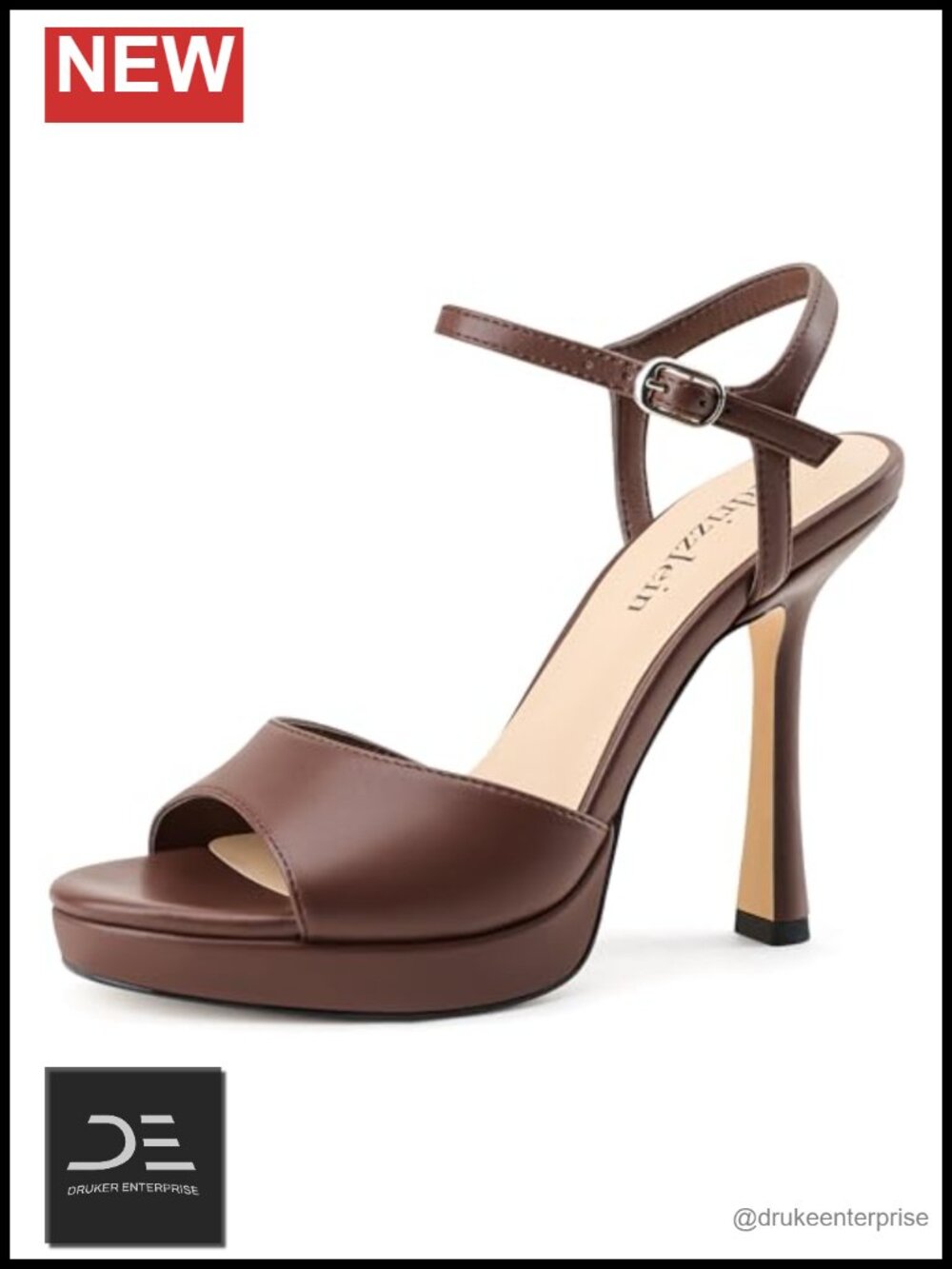 Platform Heels for Women Stiletto Open Toe Ankle Strap PU Faux Leather Party